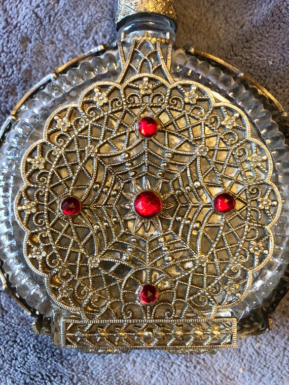 Spiderweb Filigree Perfume Bottle: Ruby Crystals,… - image 1