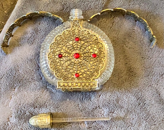 Spiderweb Filigree Perfume Bottle: Ruby Crystals,… - image 4