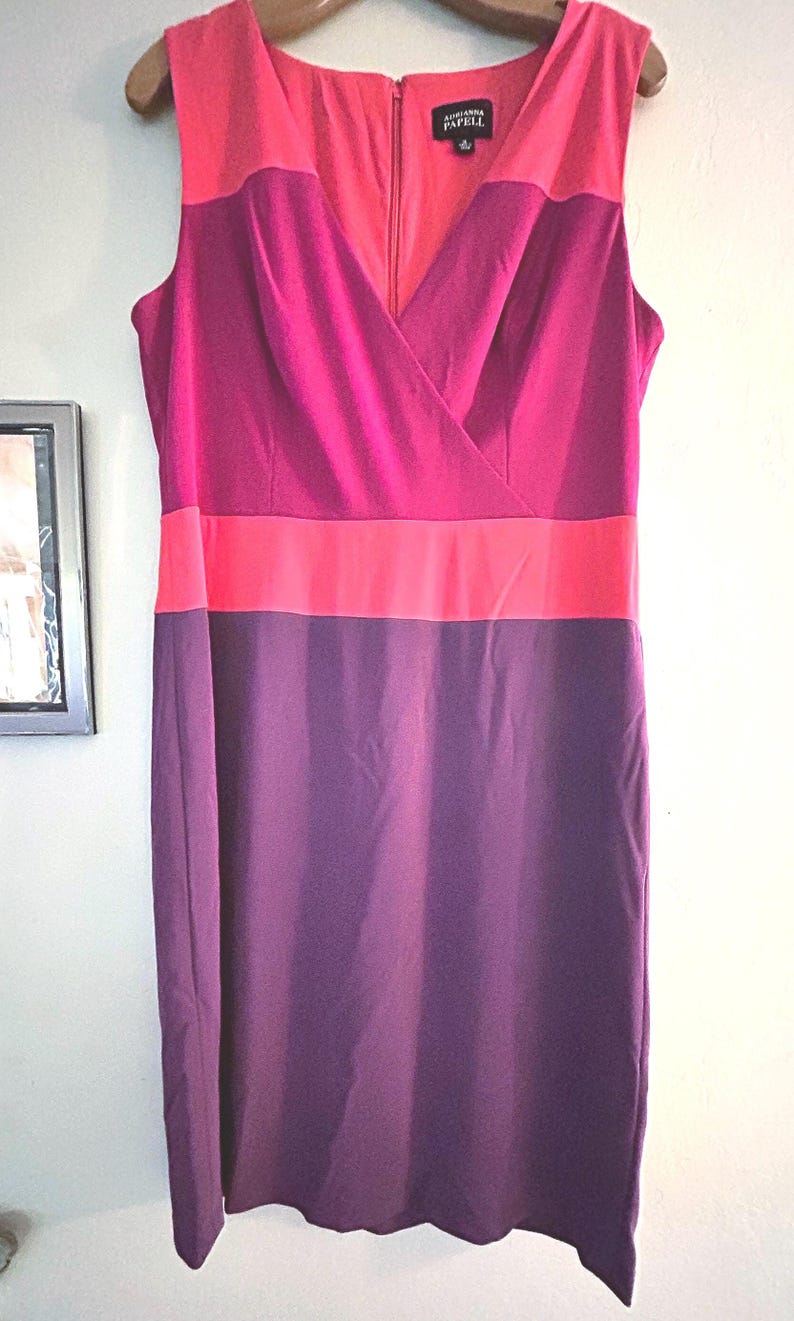 Adrianna Papell Vintage Sleeveless Colorblock Mini Dress Sheath in Hyacinth, Silk Lined, Color Block,Hidden Zipper, RARE Size 14, GORGEOUS image 9