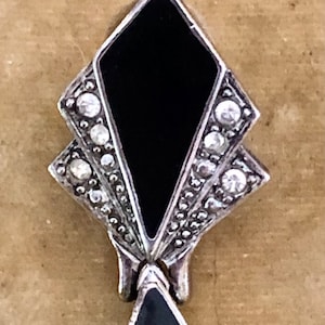 1920’s-1930’s Art Deco Silver, Black Onyx & Marcasite Drop Clip Earrings, Huge and Magnificent