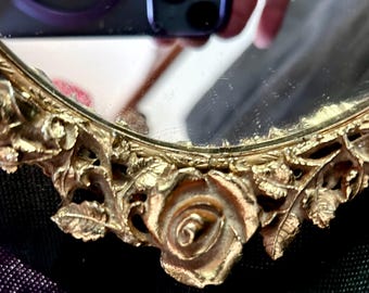 Vintage Matson Vanity Tray Mirror: Mid Century Golden Rose Ormolu