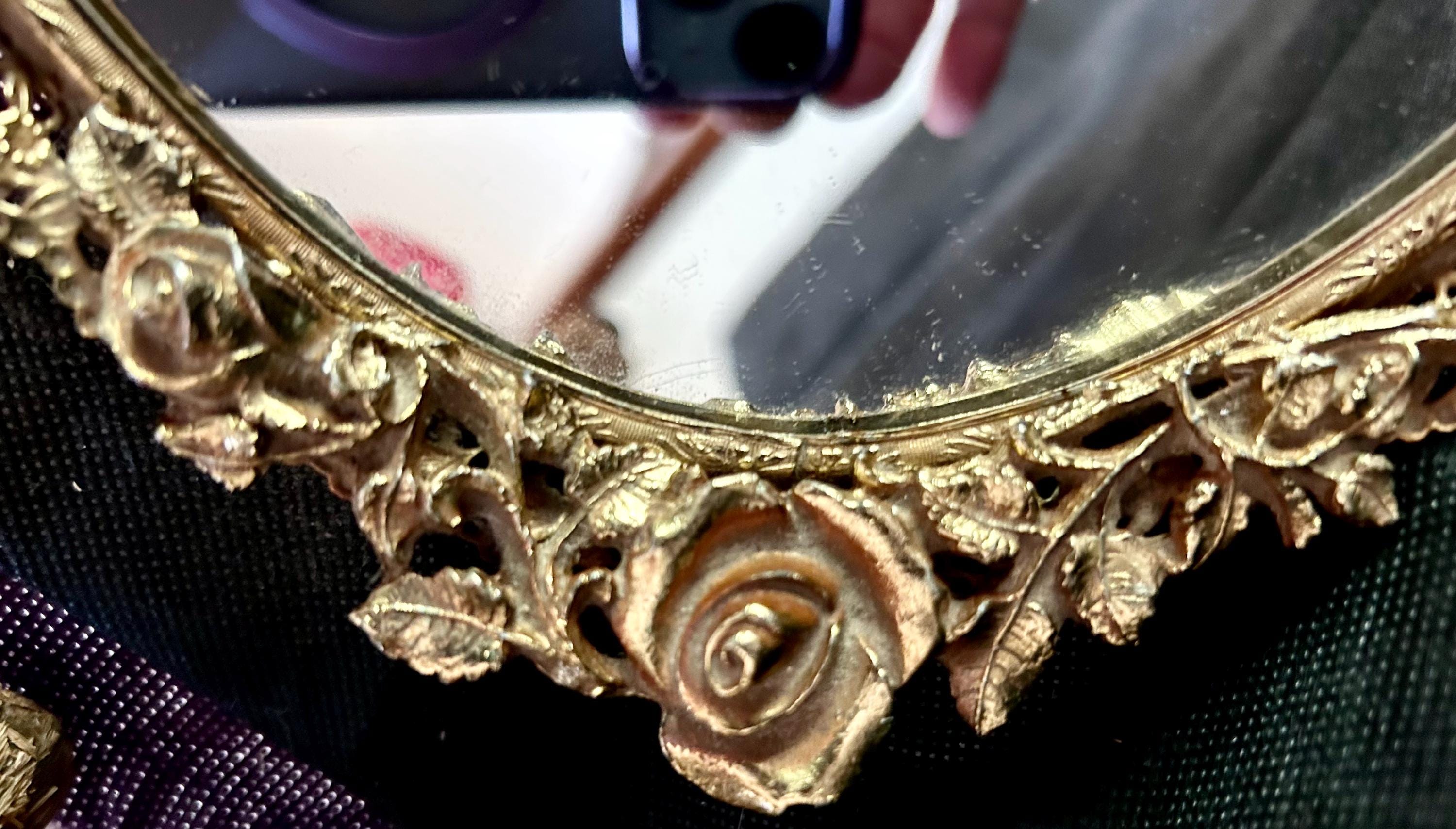 Vintage Matson Vanity Tray Mirror: Mid Century Golden Rose Ormolu