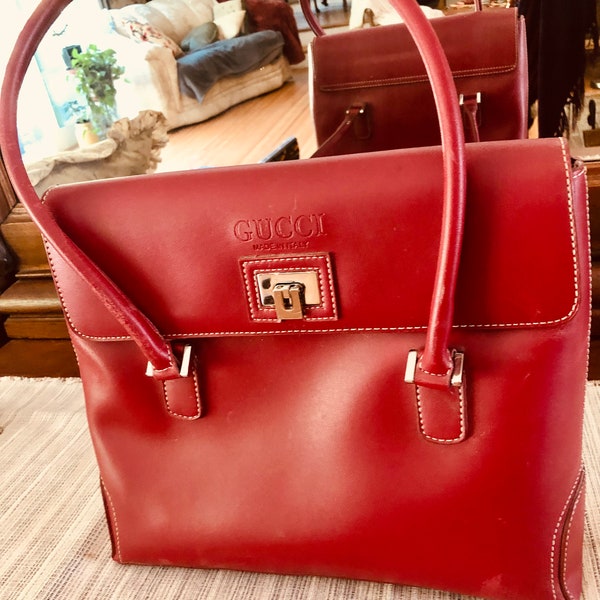 1960’s-70’s GUCCI Red Leather Handbag Purse, Italy