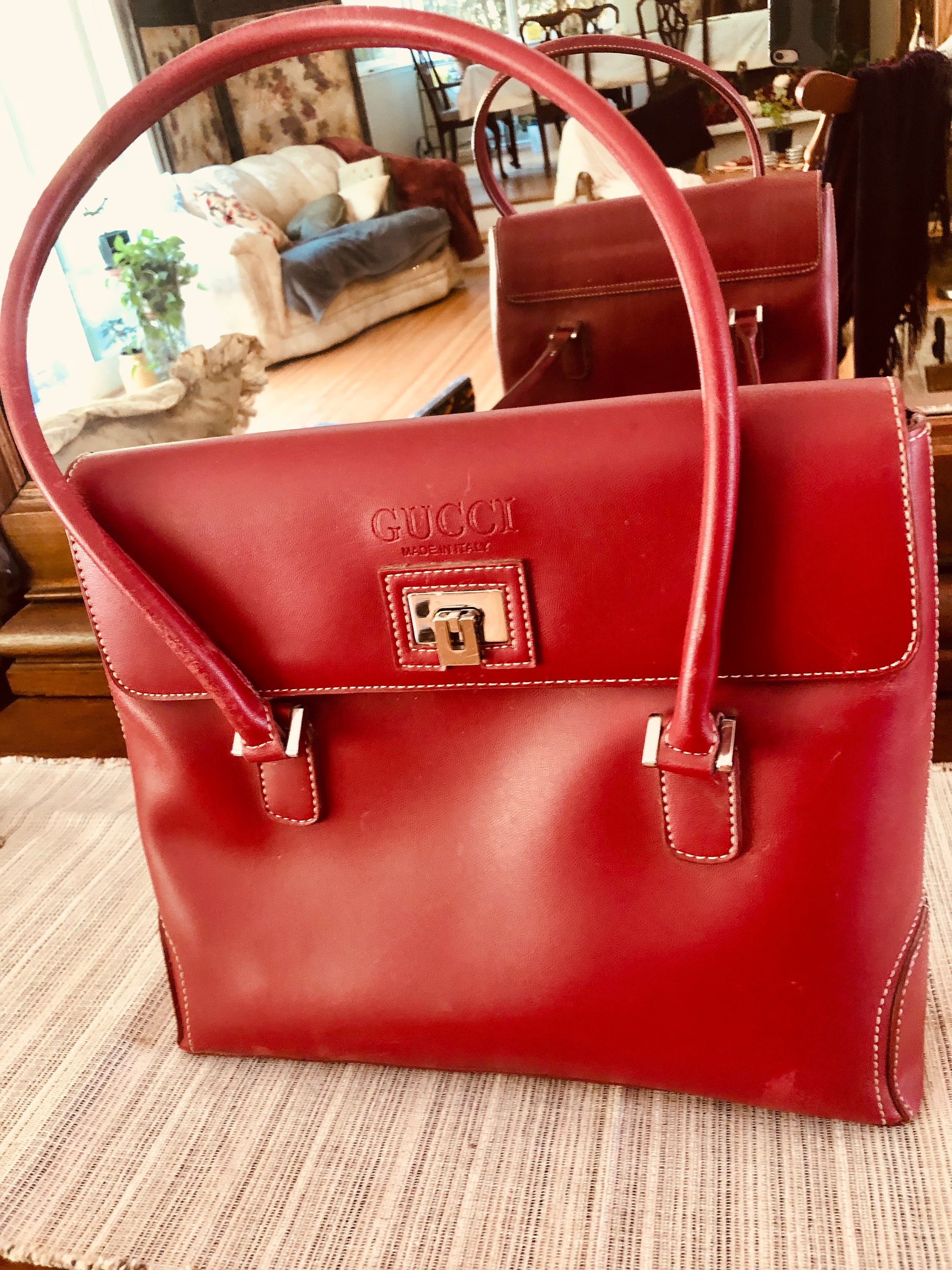 Gucci Vintage - Web Leather Shoulder Bag - Red - Leather Handbag - Luxury  High Quality - Avvenice