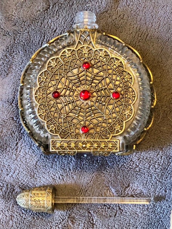 Spiderweb Filigree Perfume Bottle: Ruby Crystals,… - image 3
