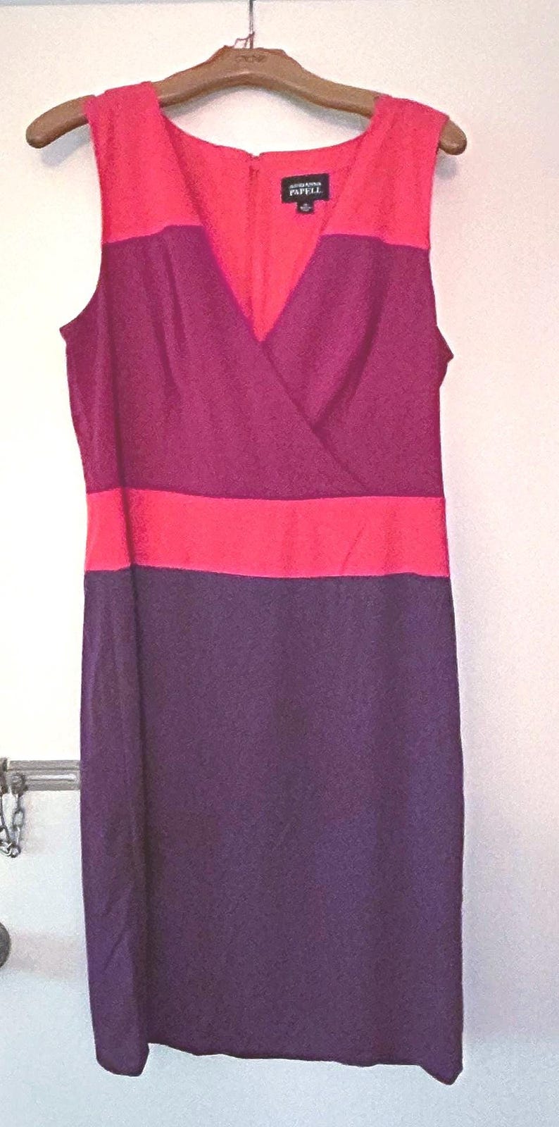 Adrianna Papell Vintage Sleeveless Colorblock Mini Dress Sheath in Hyacinth, Silk Lined, Color Block,Hidden Zipper, RARE Size 14, GORGEOUS image 1