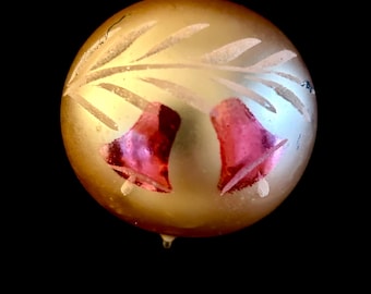 1950s Hand-Blown Glass Christmas Ornament: Mirrored Pink Wedding Bells, 3” Round, True Vintage Glass, Original Tops