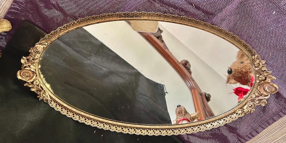 Vintage Matson Vanity Tray Mirror: Mid Century Golden Rose Ormolu