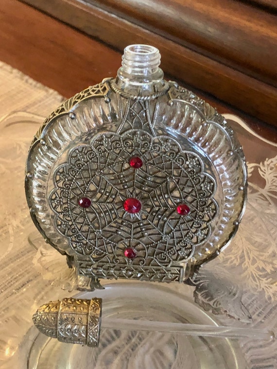 Spiderweb Filigree Perfume Bottle: Ruby Crystals,… - image 5