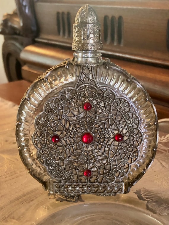 Spiderweb Filigree Perfume Bottle: Ruby Crystals,… - image 8