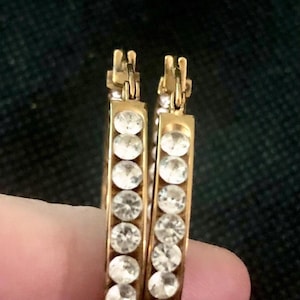 Vintage Gold Vermeil CZ Hoop Earrings: 1.5&quot; Lever Back