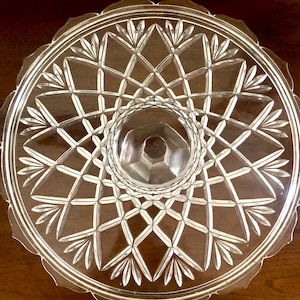 Gorgeous Vintage Crystal Footed Cake Plate Cake Stand, Extra Large, Ribbon Scalloped Edging