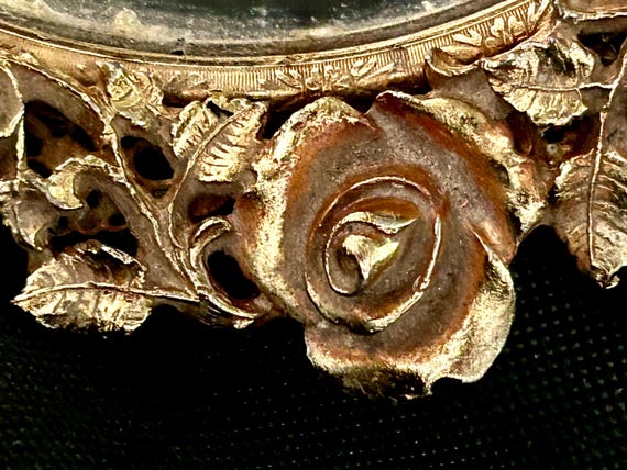 薔薇 アンティークバーボラミラー アメリカアンティークmatson　薔薇ゴールドバニティートレイ鏡 40s〜50s 三面鏡 アンティークス イギリス 鏡