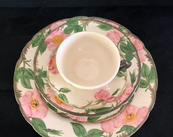 1940s Franciscan Desert Rose Earthenware Place Setting: 5-Piece Matching Vintage Set, Cup, Saucer, Dinner Plate, Salad Plate, Dessert Plate