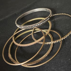 Vintage Bangle Bracelets, Quantity of 6, Gorgeous Bronze Color Bracelets with Unique and Stunningly Beautiful Individual Designs, 2.75”