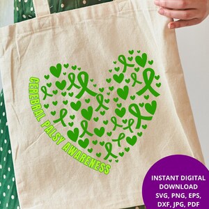 Consapevolezza della paralisi cerebrale svg png Cuore della paralisi cerebrale e nastro verde, regalo di supporto, CP Warrior, maglietta del gruppo CP, Cricut, sublimazione Dtf Dtg
