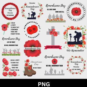 Pacote PNG do Dia da Vitória na Europa, Para que Não Esqueçamos, Dia da Lembrança, Papoula Vermelha, PNG Nós Lembraremos, Dia dos Veteranos, Flor de Papoula, Herói Militar, PNG, Dia do Armistício