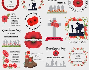 Paquete de amapolas del Día de la Victoria de Anzac PNG, Día del Recuerdo, Para que no olvidemos (Descarga digital)