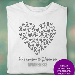 Sensibilisation à la maladie de Parkinson SVG PNG coeur de ruban d'argent, en avril, nous portons du gris, cadeau de survivant de la maladie de Parkinson, soutien familial, Cricut Dtf Dtg