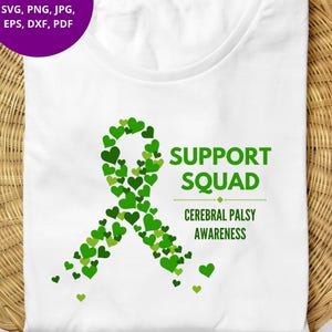 Mese della consapevolezza sulla paralisi cerebrale Svg Png Support Squad Paralisi cerebrale, Nastro verde, Regali di supporto per i guerrieri CP, Maglietta del gruppo CP Cricut, Dtf