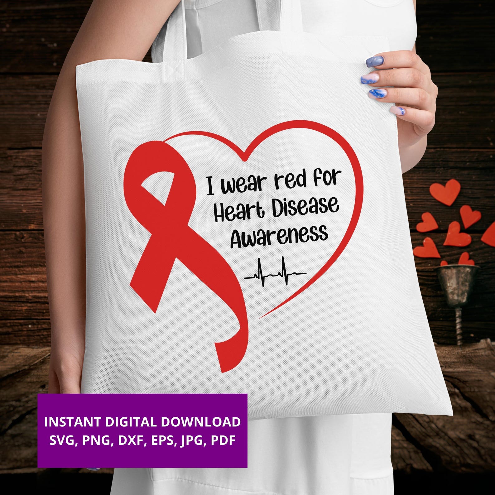 Heart Disease Awareness Red Ribbon SVG, PNG, Cricut, Sublimation ...