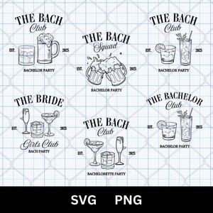 El Club Bach SVG PNG El Club de Solteros Cóctel, Despedida de Soltera, Fiesta Nupcial, La Novia, Regalo del Equipo Bach, Camisetas a Juego para la Fiesta de Bodas