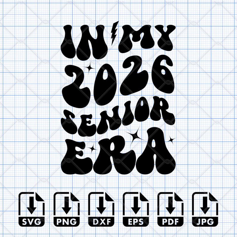 Bundle of 4 Class of 2026 Senior SVG PNG designs featuring retro wavy groovy font, varsity letters, and stacked text styles in black. Perfect for creating senior 2026 shirts, graduation gifts, and custom crafts. Compatible with Cricut Maker, Silhouette Cameo, Glowforge laser cut, DTF, DTG, and Sawgrass sublimation. Ideal for high school seniors, senior moms, and small business crafters making decals, mugs, tote bags, and more. Also in other formats.