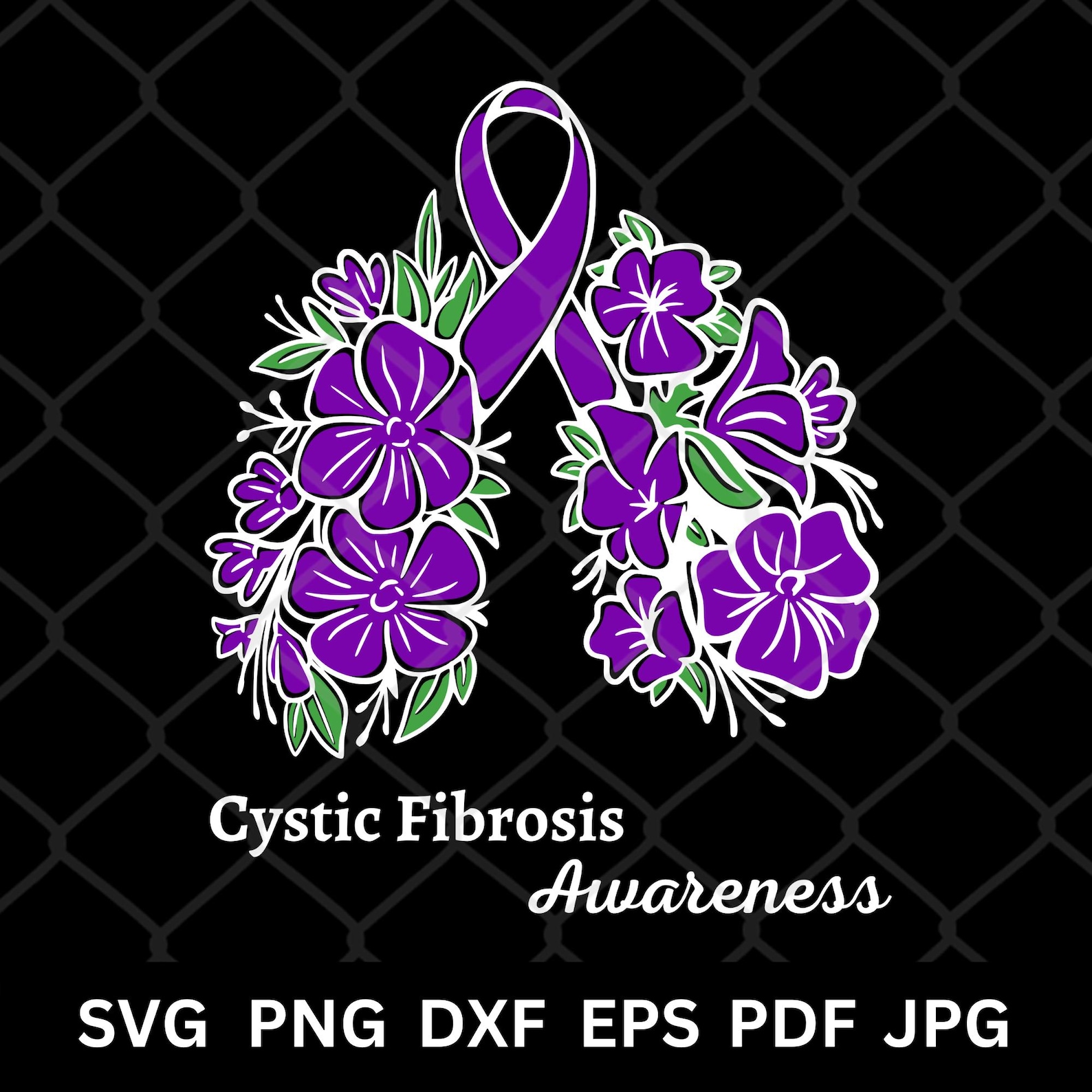 Cystic Fibrosis Awareness Svg Png Floral Lungs Purple Ribbon, CF ...