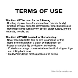 May include: White document with the title "TERMS OF USE" in bold black letters. The document outlines permitted and prohibited uses of an item, including personal and commercial applications, and restrictions on resale and digital distribution.