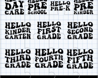 Back to School Hello Grade SVG PNG Bundle First Day of School SVG, Hello Kindergarten Pre-K Preschool Daycare 1st-5th Grade, Teacher Student