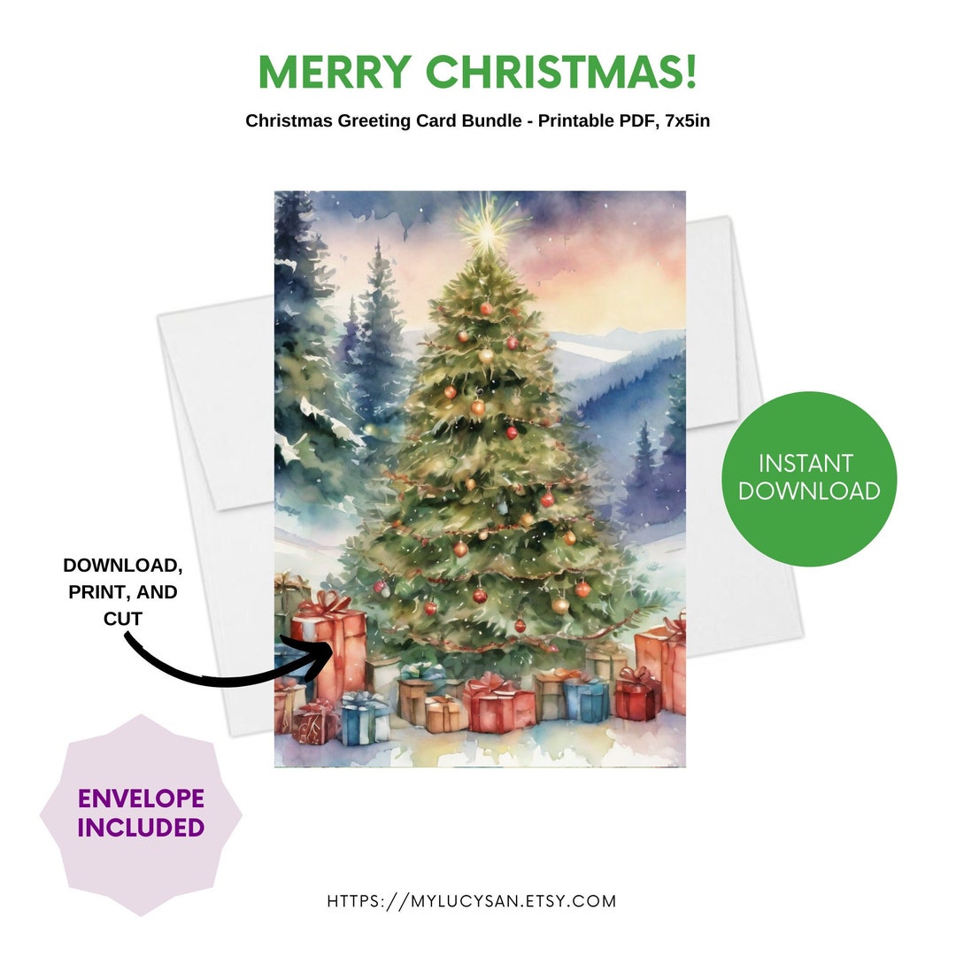 Bundle Printable Christmas Trees Cards PDF 7x5 Inch 6 Cards Etsy