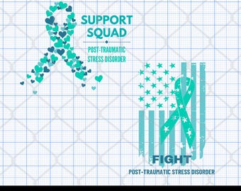 PTSD Awareness svg png Support Squad Teal Ribbon Heart, Fight PTSD American Flag, Post-Traumatic Stress Disorder Shirt Sublimation, Cricut
