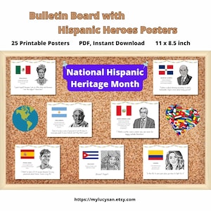 Hispanic Heritage Month Bulletin Board Set: 25 Iconic Figures & Quotes, Hispanic Heroes Posters, Famous Latin Leaders PDF Sheet Printable