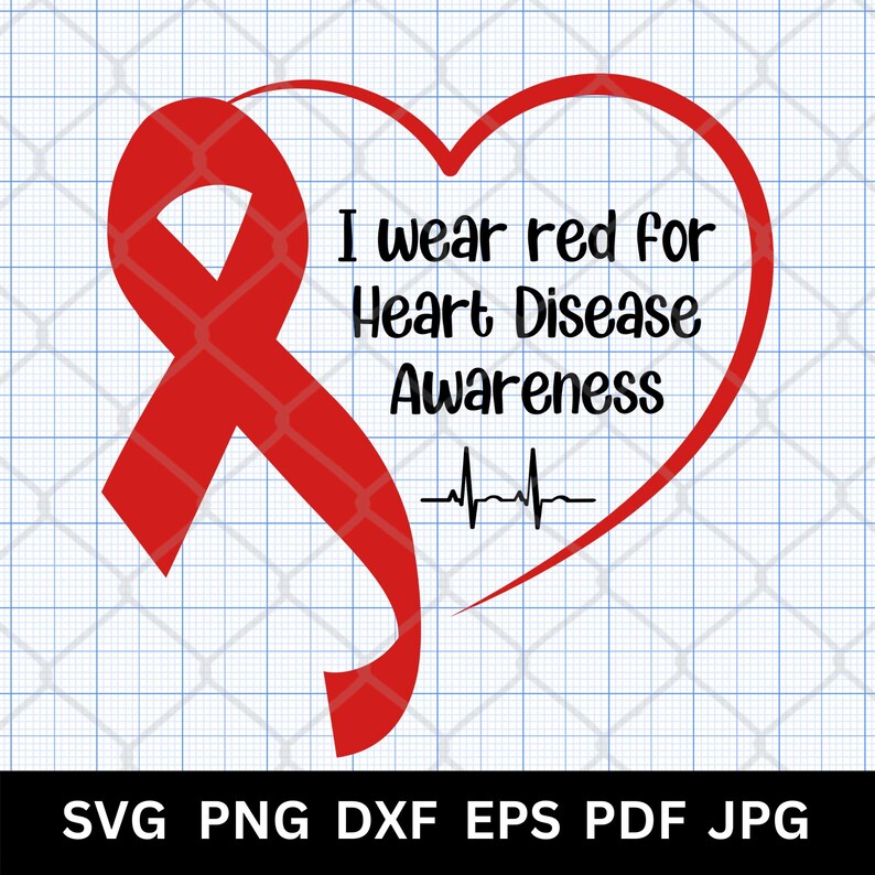 Heart Disease Awareness Red Ribbon SVG, PNG, Cricut, Sublimation ...