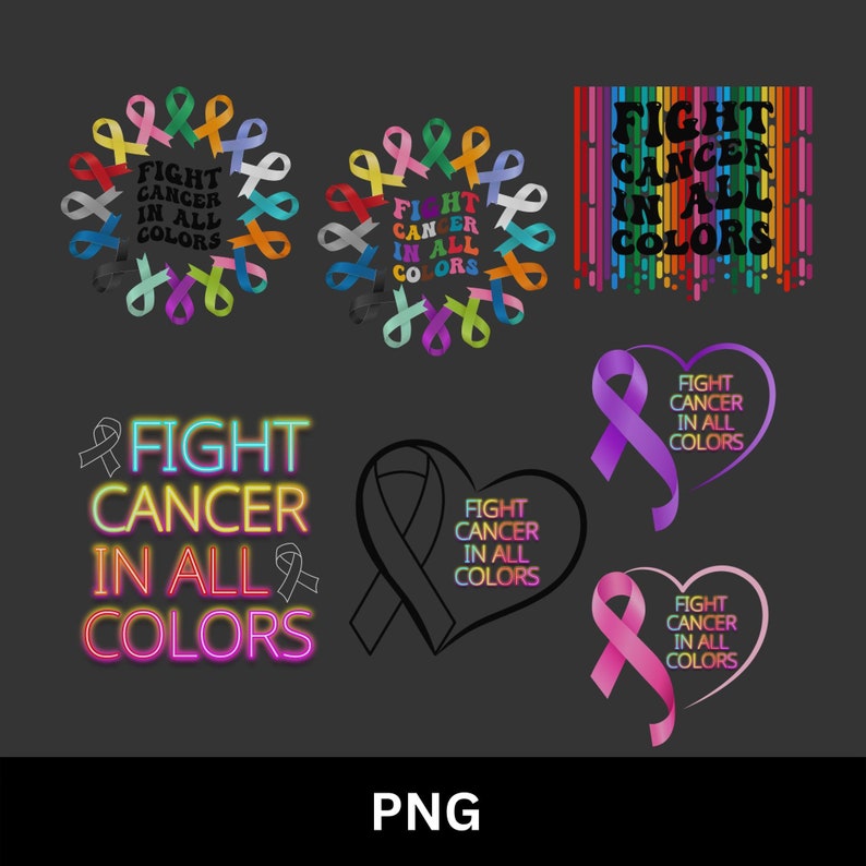 Fight Cancer Ribbon PNG Bundle, Awareness Shirt Design (digital ...