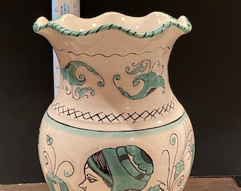 大きなデルータ陶器の花瓶 – カラフルな鳥の装飾 – イタリア製