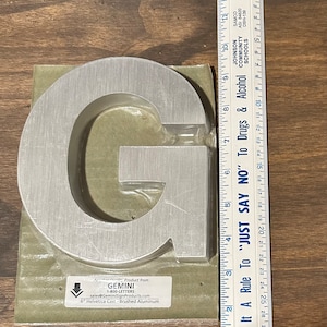 Letter G Gemini Cast Aluminum Brushed Letter. New Old Stock. 6” X 3/4” Thick