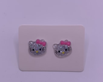 Kitten bow glitter stud earrings
