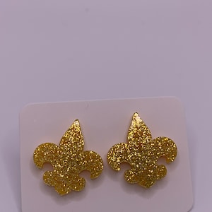 Fleur de Lis Saints Gold Glitter Stud Earrings