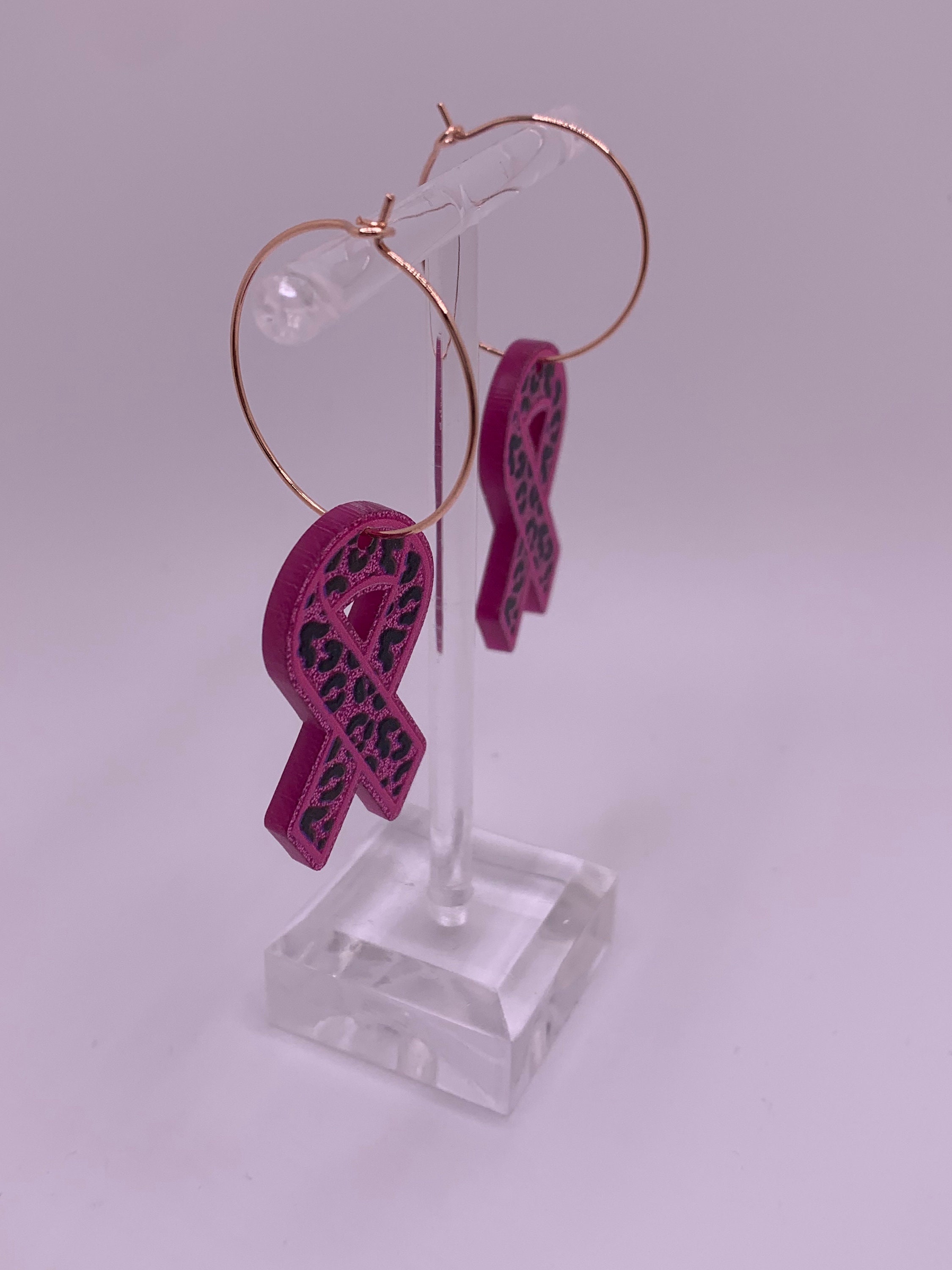 Breast Cancer Ribbon Animal Print Glitter Hoop Acrylic Dangle - Etsy