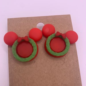 Mouse Inspired Christmas Wreath Stud Earrings