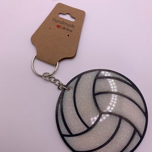 Volleyball glitter keychain handmade resin