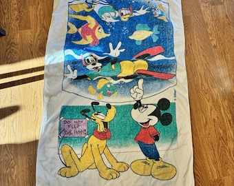Vintage 80s 90s Disney Towel Mickey Pluto Goofy