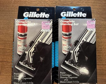 Lote original vintage de 1990: maquinilla de afeitar Gillette Sensor y juego de afeitado con 3 cartuchos - Nuevo