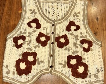 Floral Boho Häkeln Pullover Weste Medium Festival