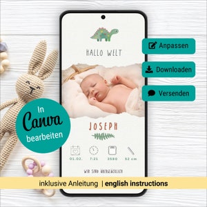 digital birth announcement / baby E-card / welcome baby card / canva template