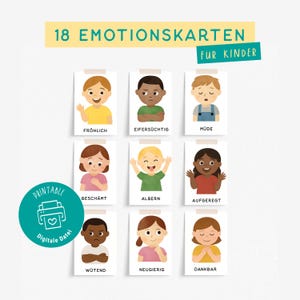 Cartões de Emoções para Crianças – Aprenda sobre Sentimentos com 18 Emoções, Conjunto de Cartões de Emoções para Imprimir, Jardim de Infância, Escola Primária, Pré-escola, PDF