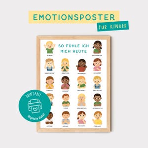 Cartaz de emoções para crianças – Aprenda a nomear sentimentos com 18 emoções, Cartaz para impressão, Jardim de infância, Escola primária, Pré-escola PDF