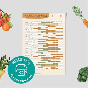 Sowing and harvest calendar to print / for local vegetables / digital PDF / seasonal calendar / planting calendar