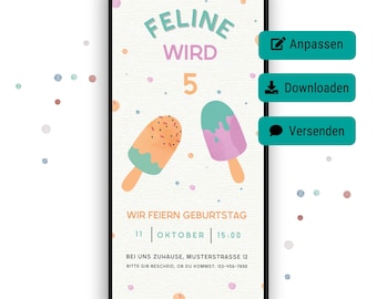 Invitación digital de cumpleaños con helado en un palito: plantilla para cumpleaños, helado de cumpleaños de verano, invitación digital para cumpleaños infantil